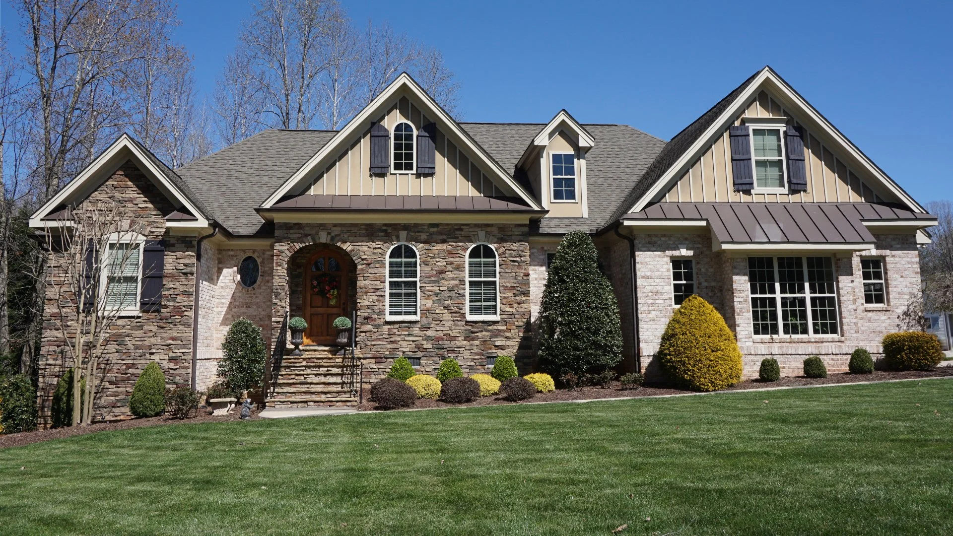 Healthy front lawn at home in Huntersville, NC.