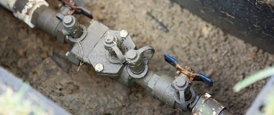 Backflow prevention device on an irrigation system in Fort Mill, SC.