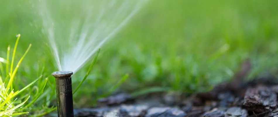 Water being released from a sprinkler head for a lawn in Charlotte, NC.