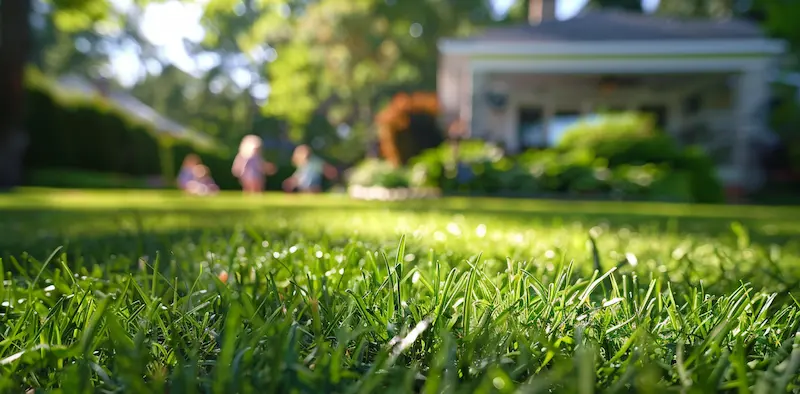 Green backyard fescue lawn in Charlotte, NC