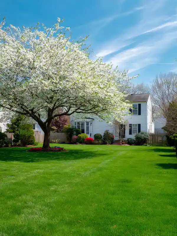 Healthy green lawn after lawn care in Charlotte, NC by FineTurf